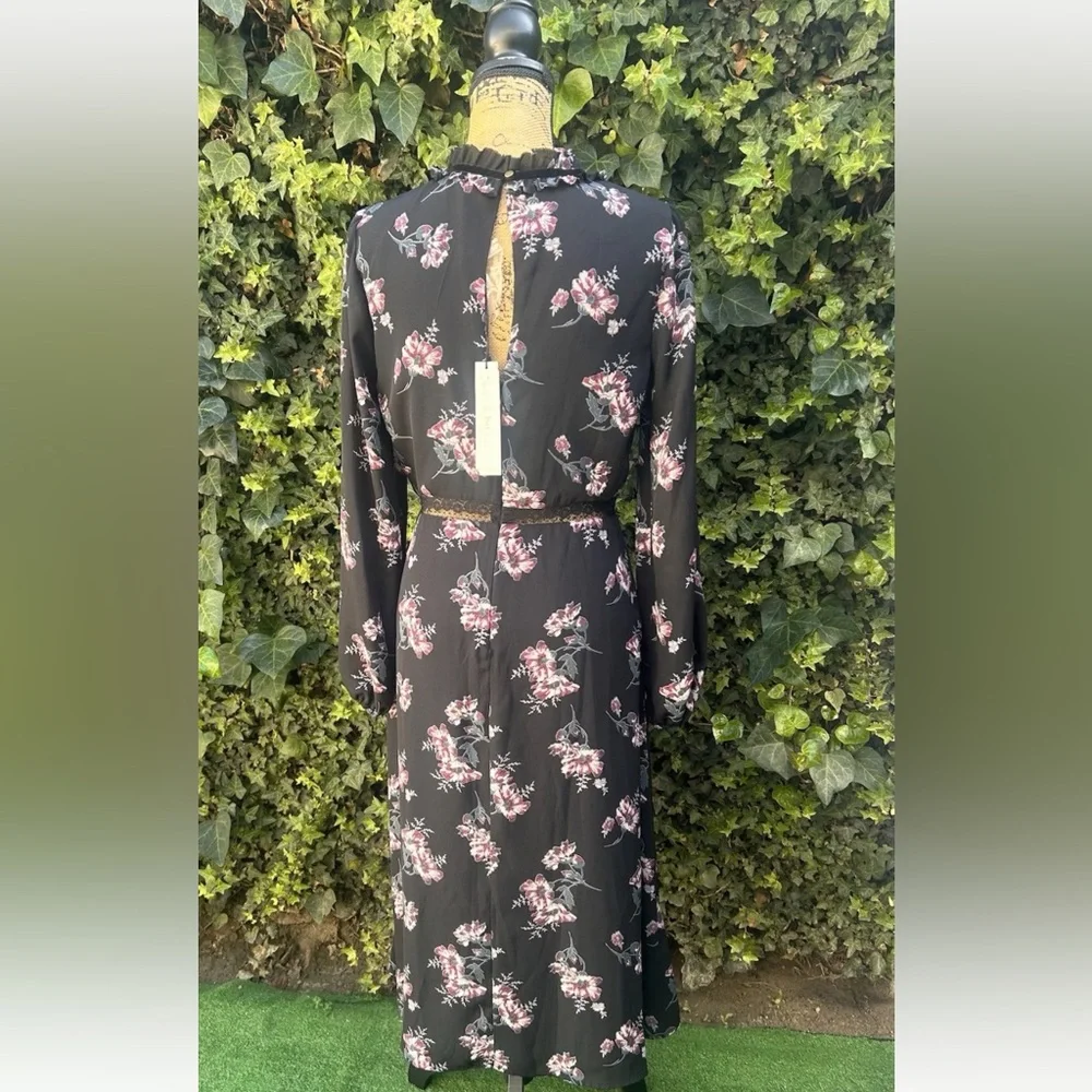 June & Hudson Black Maxi Dress Whimsigoth Boho Goth Floral Ruffles Lace Velvet - Picture 11 of 13